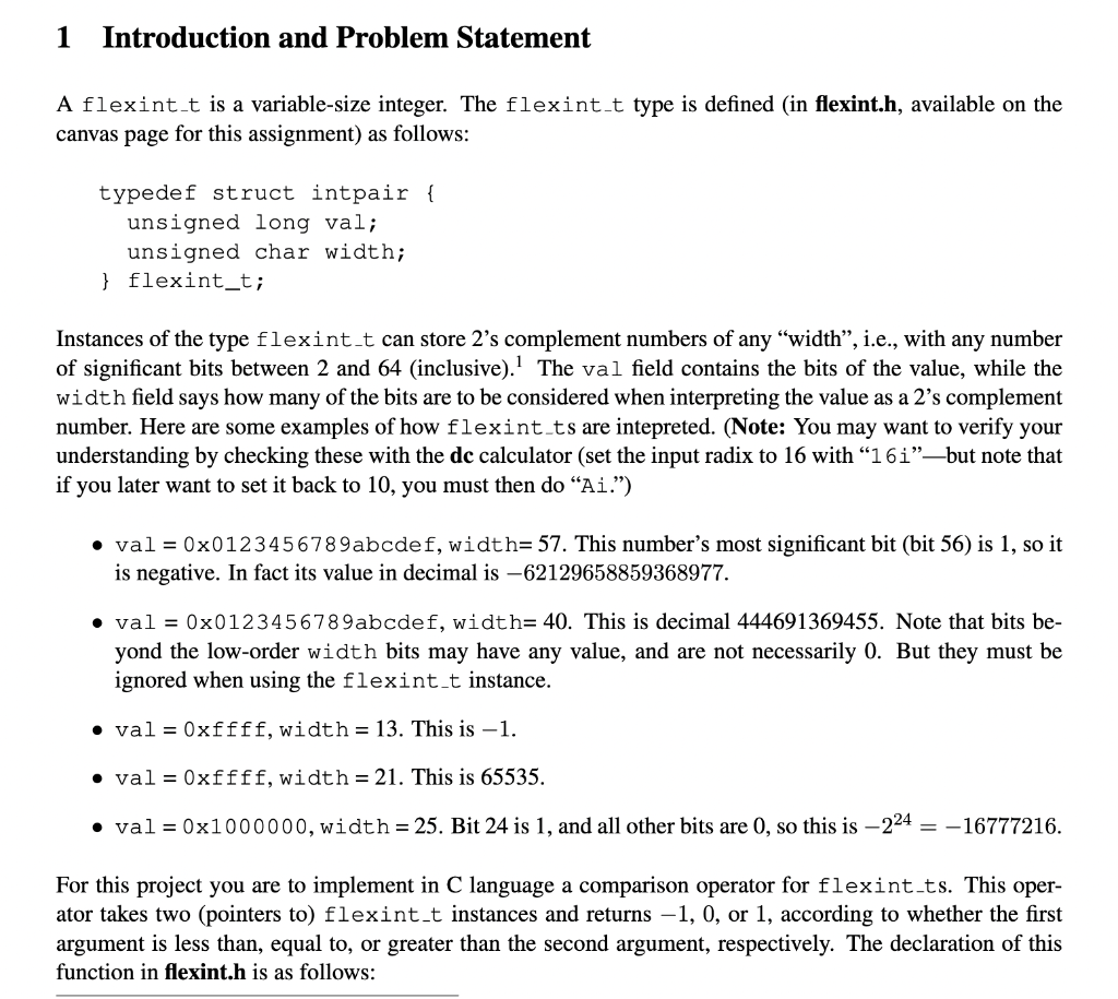 Solved 1 Introduction and Problem Statement A flexint_t is a | Chegg.com