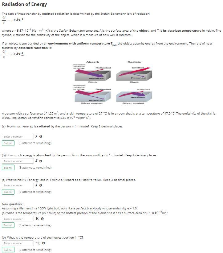 Solved Radiation of Energy The rate of heat transfer by | Chegg.com