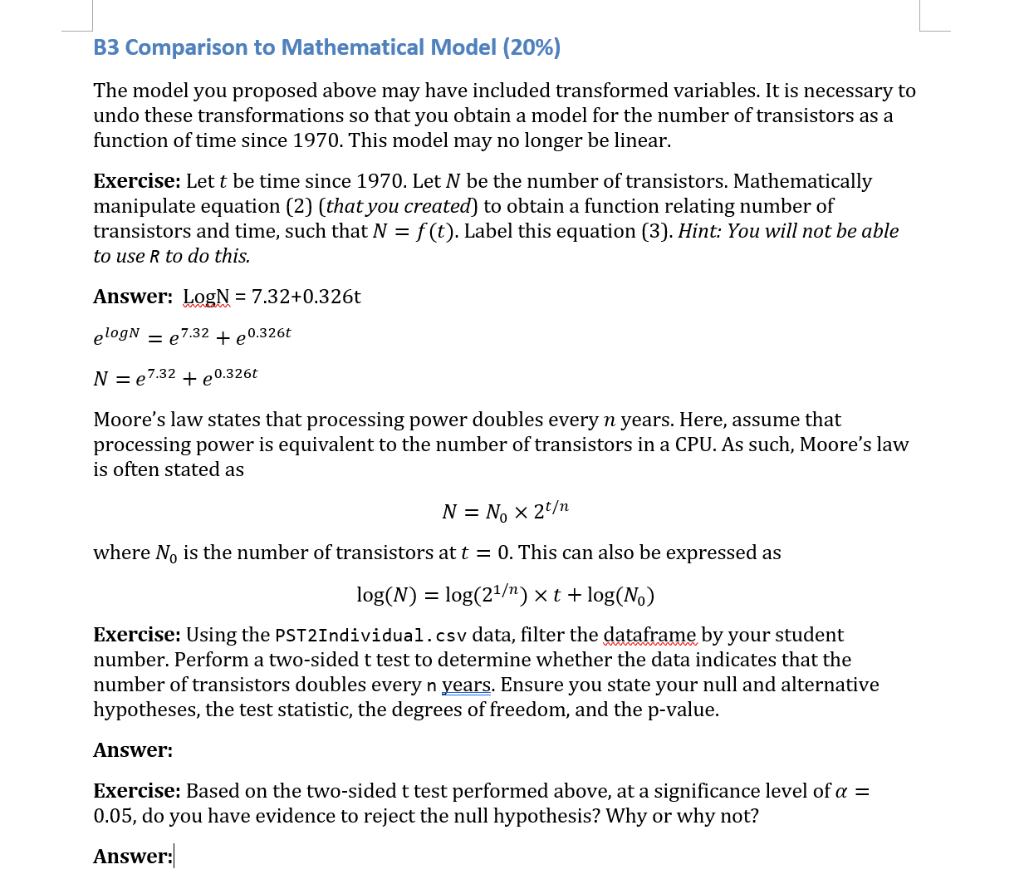 B3 Comparison To Mathematical Model (20%) The Model | Chegg.com