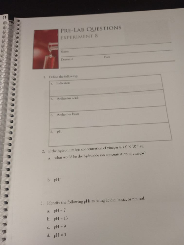 Solved PRE-LAB QUESTIONS EXPERIMENT 8 Name Date Drawer | Chegg.com