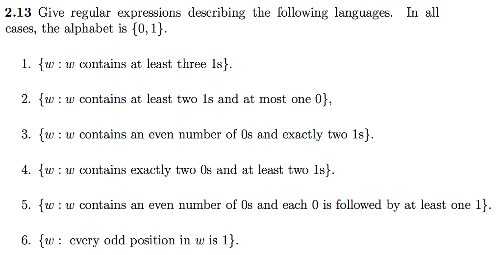 Solved 2.13 Give Regular Expressions Describing The | Chegg.com