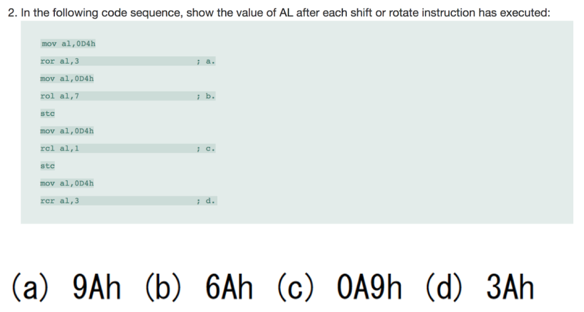Solved 2. In the following code sequence, show the value of | Chegg.com
