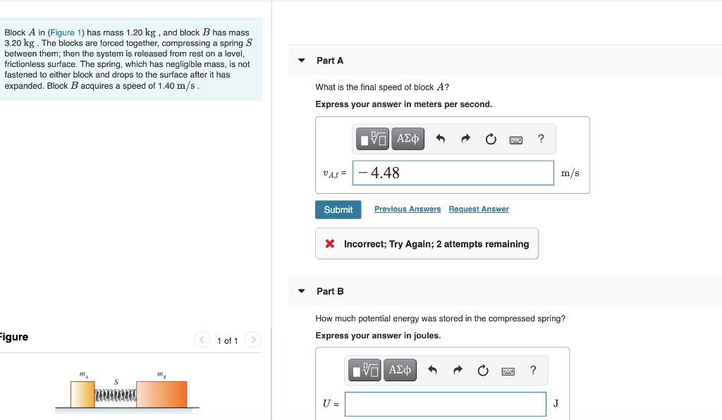 Solved Block A In (Figure 1) Has Mass 1.20 Kg , And Block B | Chegg.com