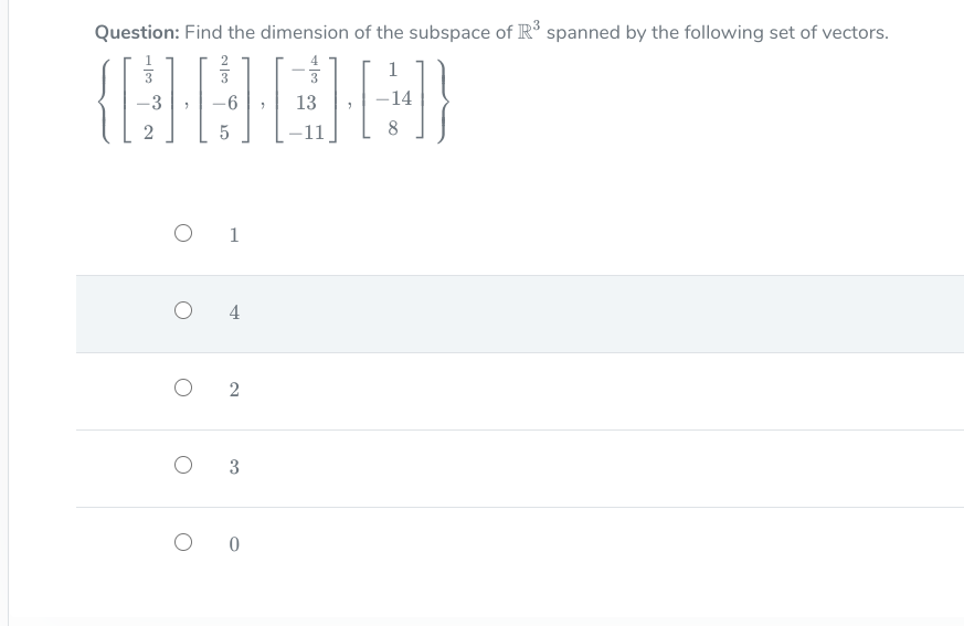 Solved Question: Find the dimension of the subspace of R3 | Chegg.com