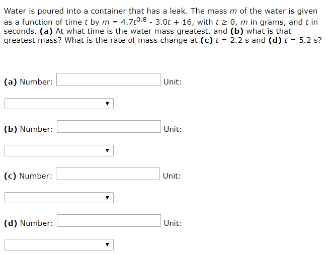 Solved Water Is Poured Into A Container That Has A Leak. The | Chegg.com