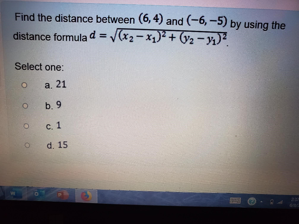 Distance Between 5 4 Solved Find the distance between (6, 4) and (-6,-5) by using | Chegg.com