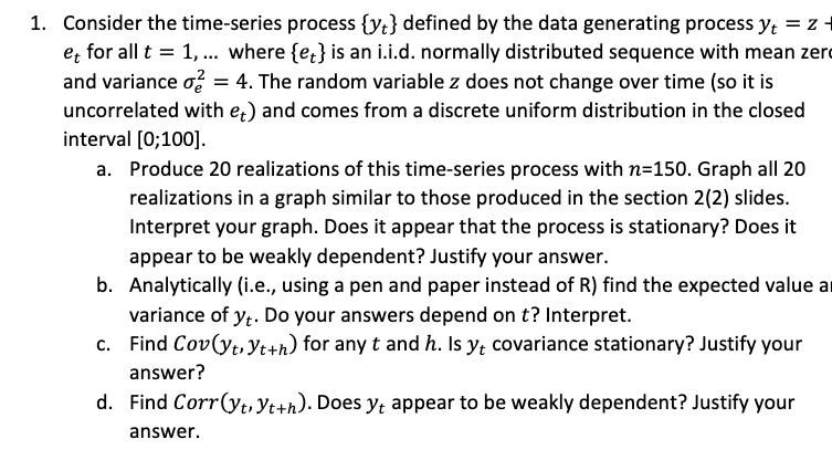 Solved = 1. Consider the time-series process {yt} defined by | Chegg.com