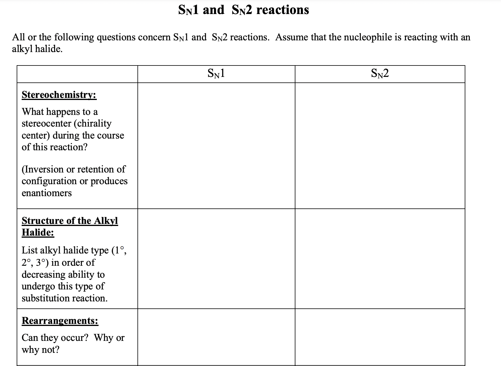 Solved SN1 ﻿and SN2 ﻿reactionsAll or the following questions | Chegg.com