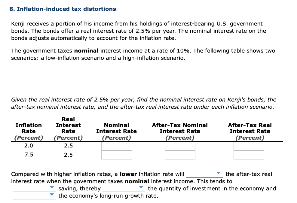 Solved 8. Inflation-induced Tax Distortions Kenji Receives A | Chegg.com