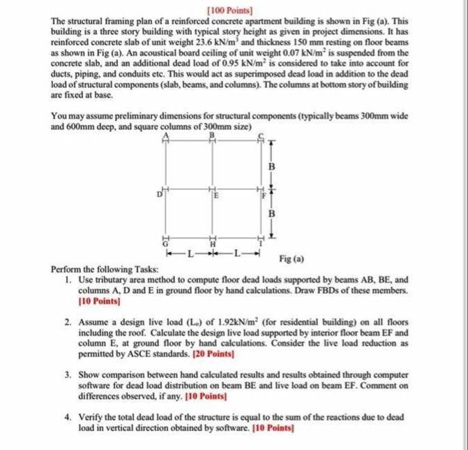 Solved [100 Points) The structural framing plan of a | Chegg.com