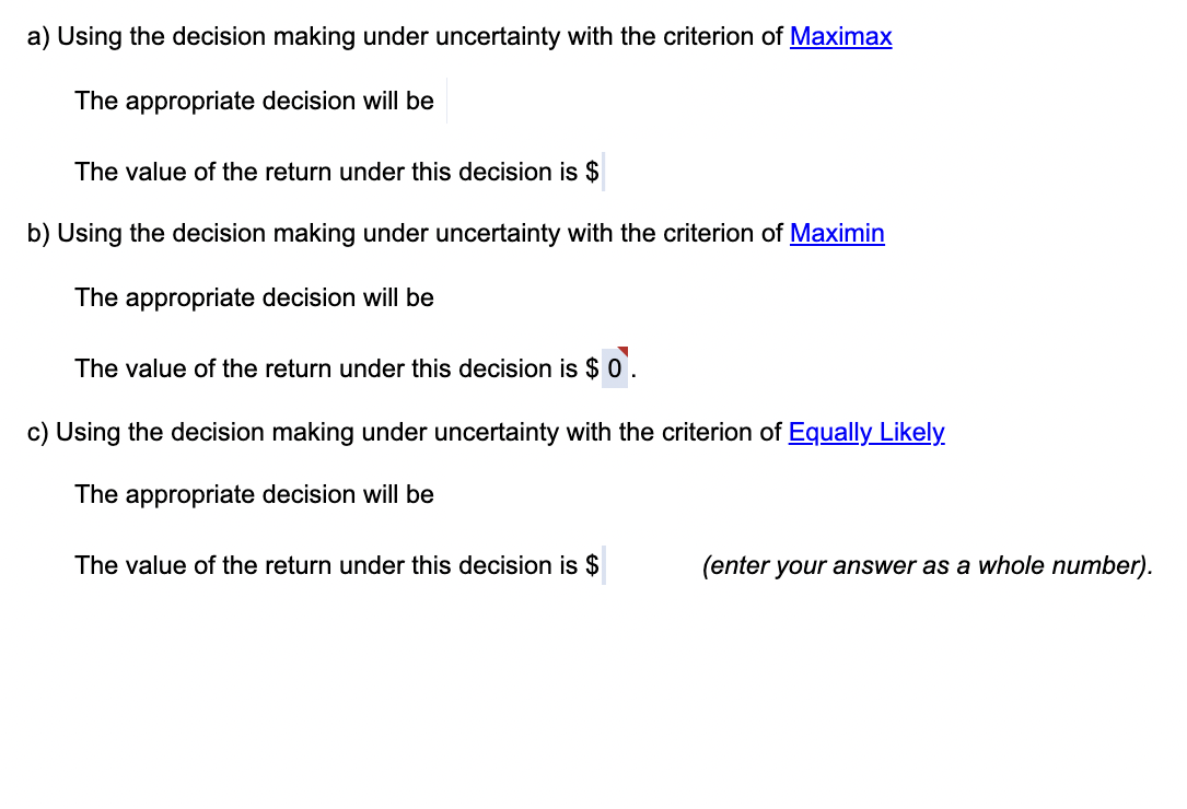 assignment on decision making under uncertainty