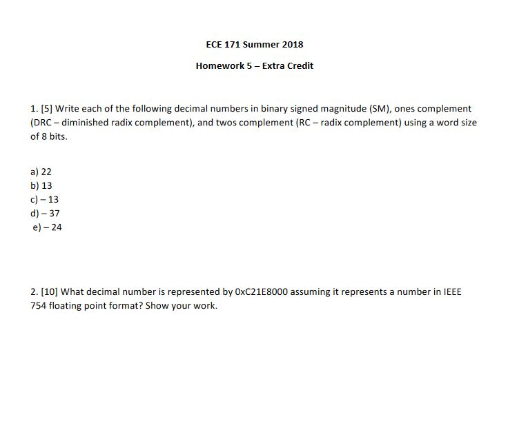 Solved ECE 171 Summer 2018 Homework 5 Extra Credit 1. [5] | Chegg.com