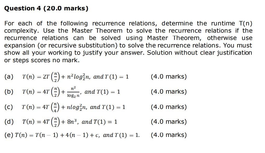 Solved For each of the following recurrence relations, | Chegg.com