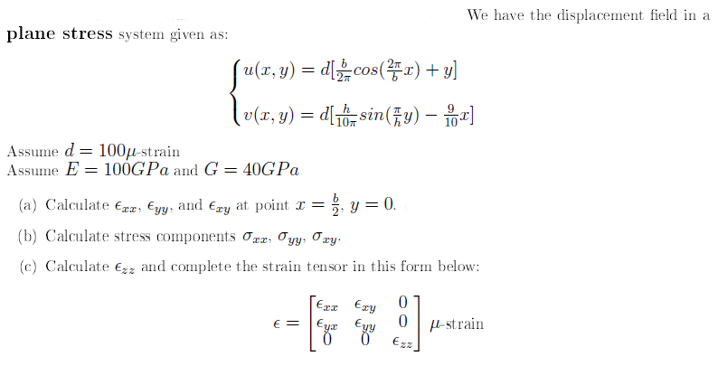 Solved = = 10л We have the displacement field in a plane | Chegg.com