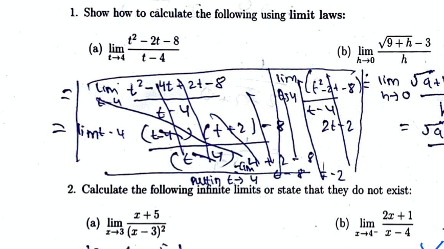 Solved 1. Show How To Calculate The Following Using Limit | Chegg.com