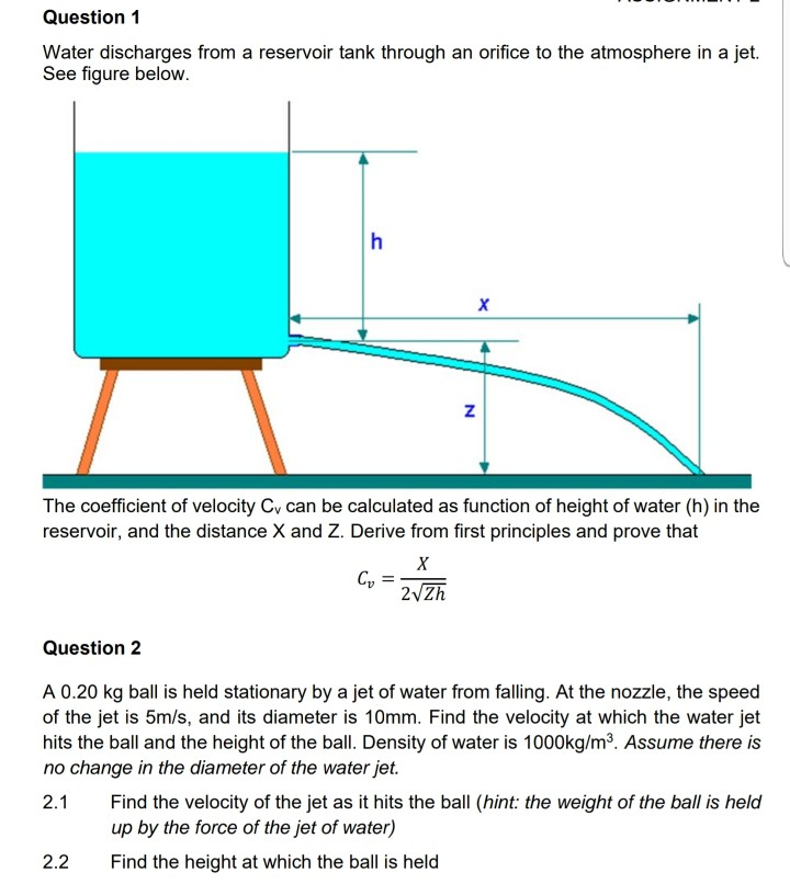Solved Question 1 Water discharges from a reservoir tank