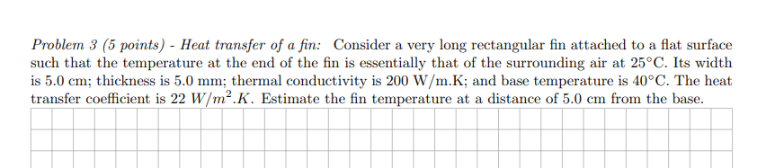 Solved Problem 3 (5 points) - Heat transfer of a fin: | Chegg.com
