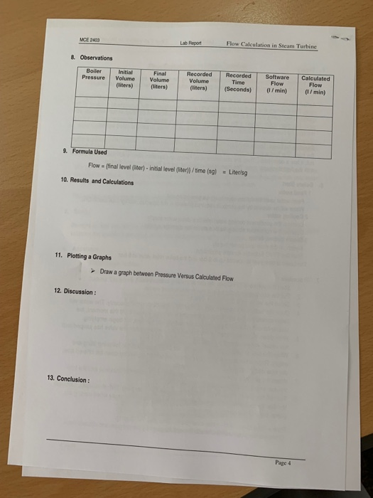 Flow Calculation in Steam T Lab Raport 40 ICE 2403 | Chegg.com