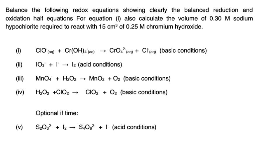 Solved Balance the following redox equations showing clearly