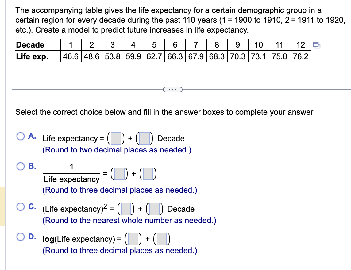 Solved The Accompanying Table Gives The Life Expectancy For | Chegg.com