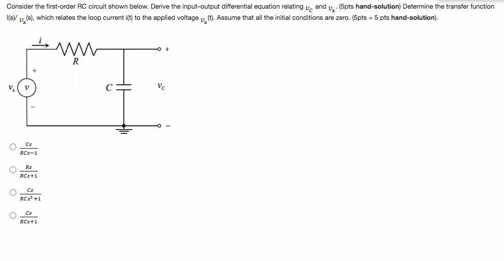 Solved Consider The First-order RC Circuit Shown Below. | Chegg.com