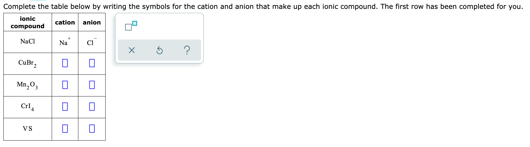 Solved Complete the table below by writing the symbols for | Chegg.com