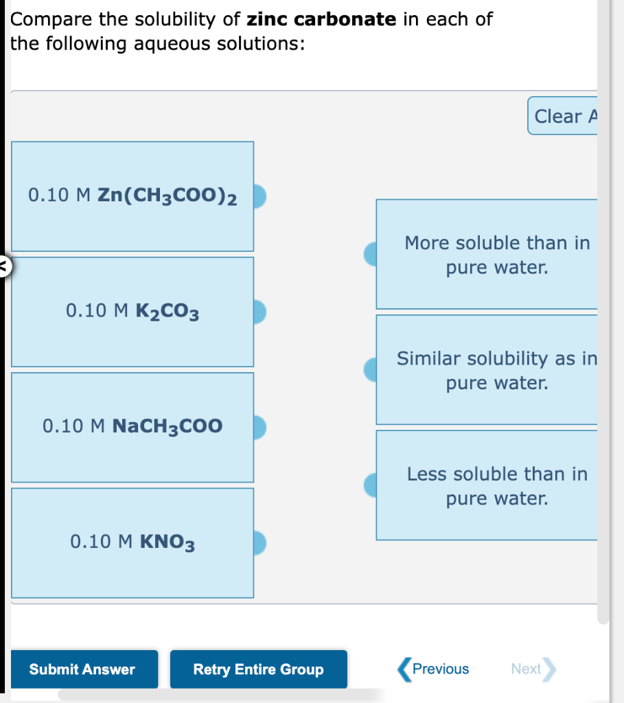 Solved Compare the solubility of zinc carbonate in each of
