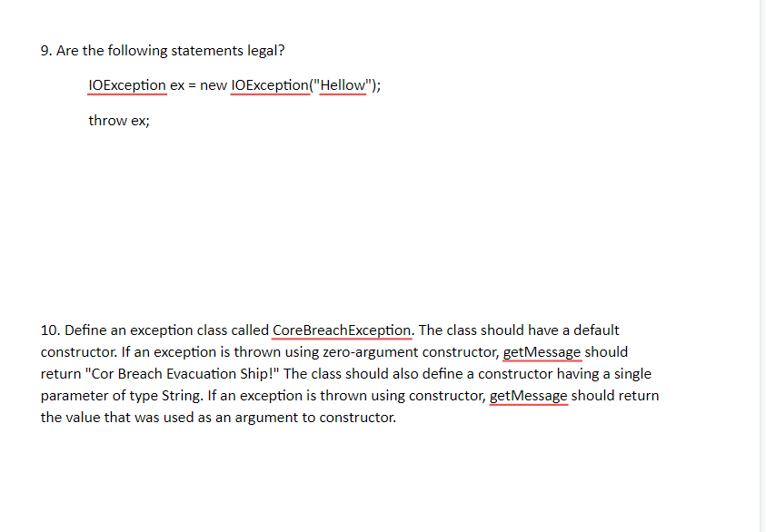 Solved 9. Are the following statements legal? IOException ex