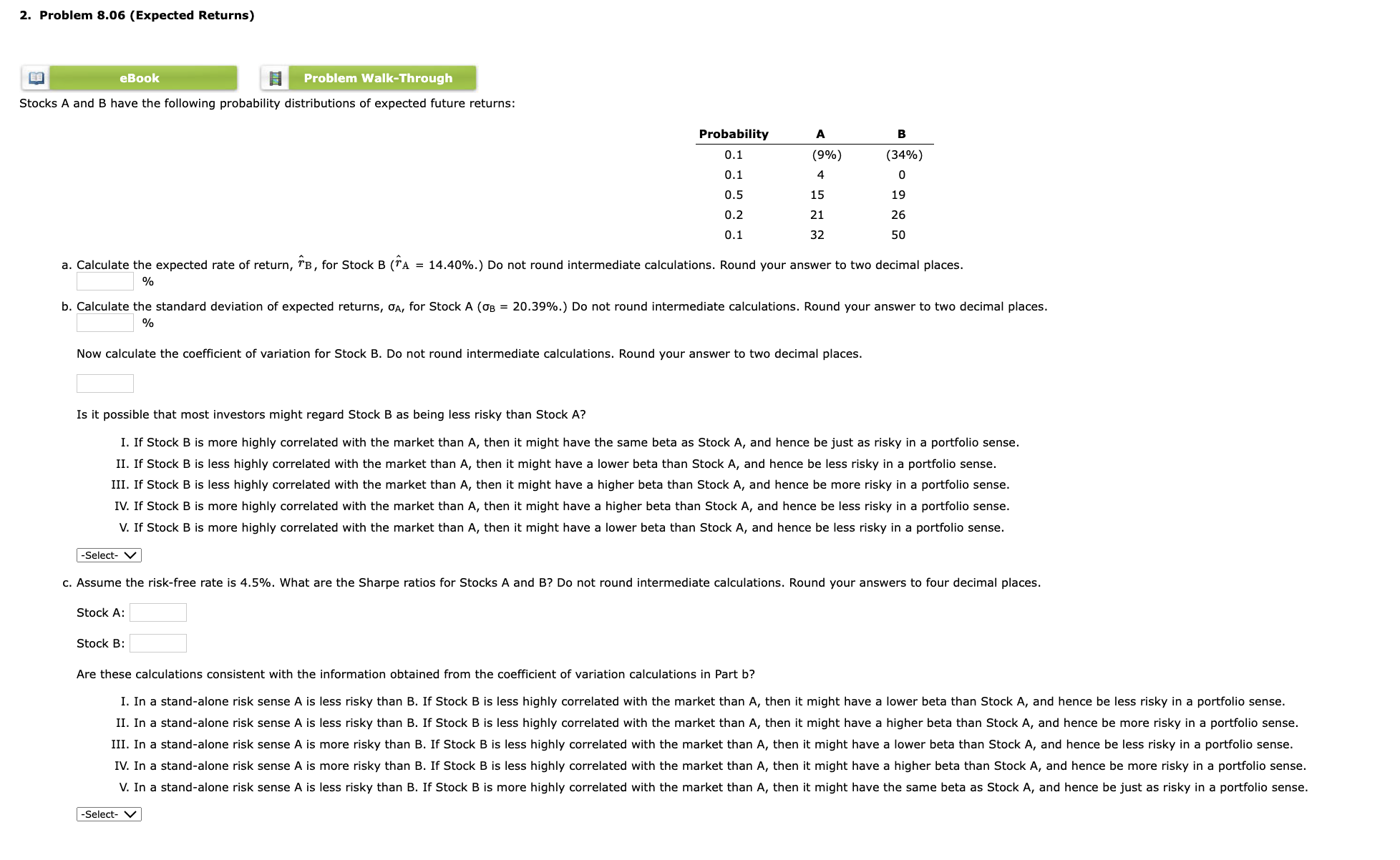 Solved Stocks A And B Have The Following Probability | Chegg.com