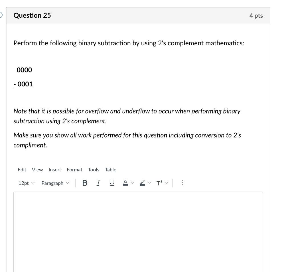 Solved Question 23 4 pts Perform the following binary | Chegg.com