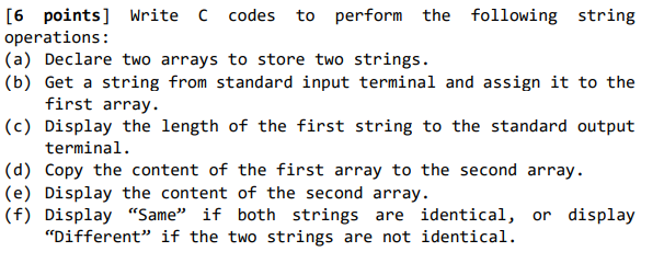 Solved [6 points] Write C codes to perform the following | Chegg.com