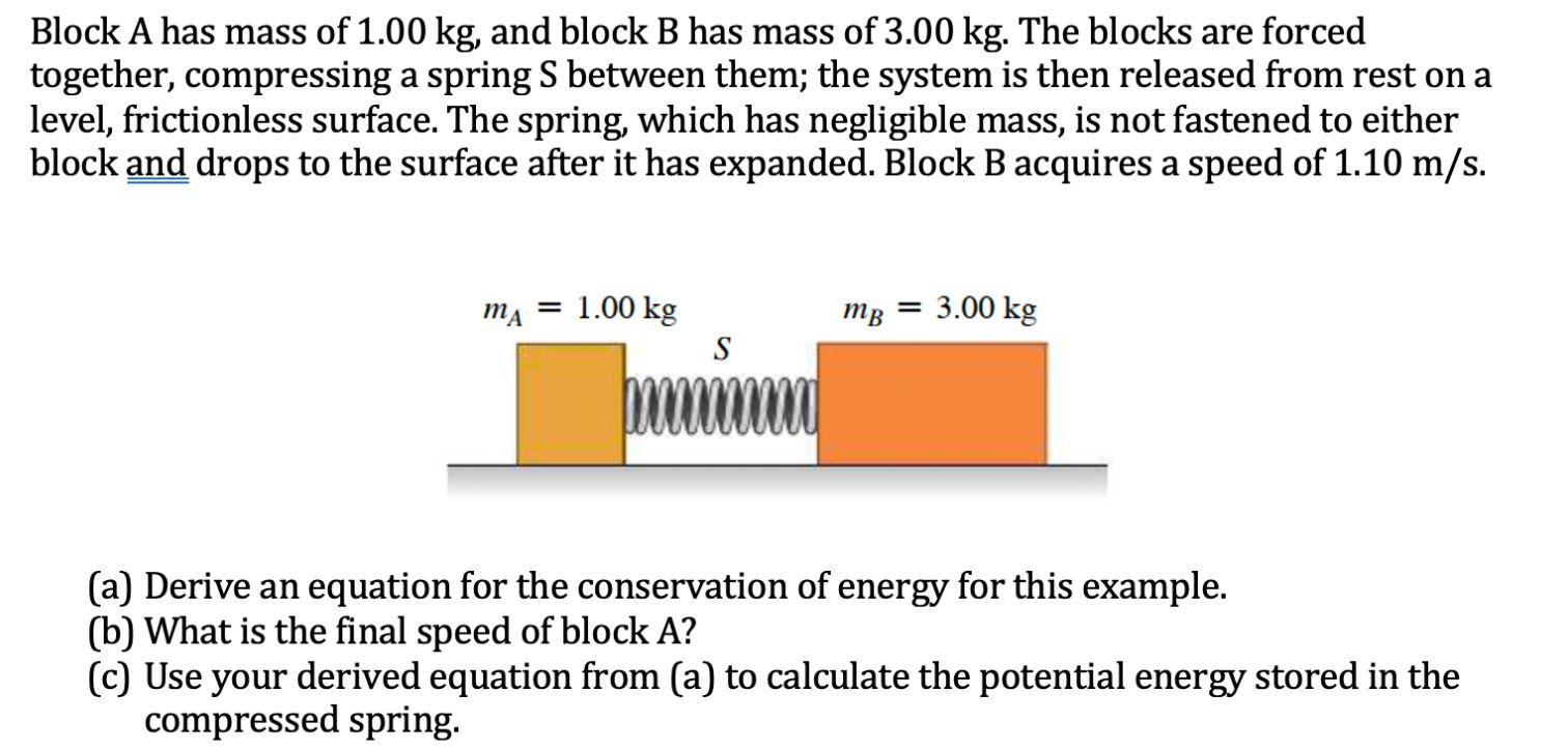 Solved Block A Has Mass Of 1.00 Kg, And Block B Has Mass Of | Chegg.com