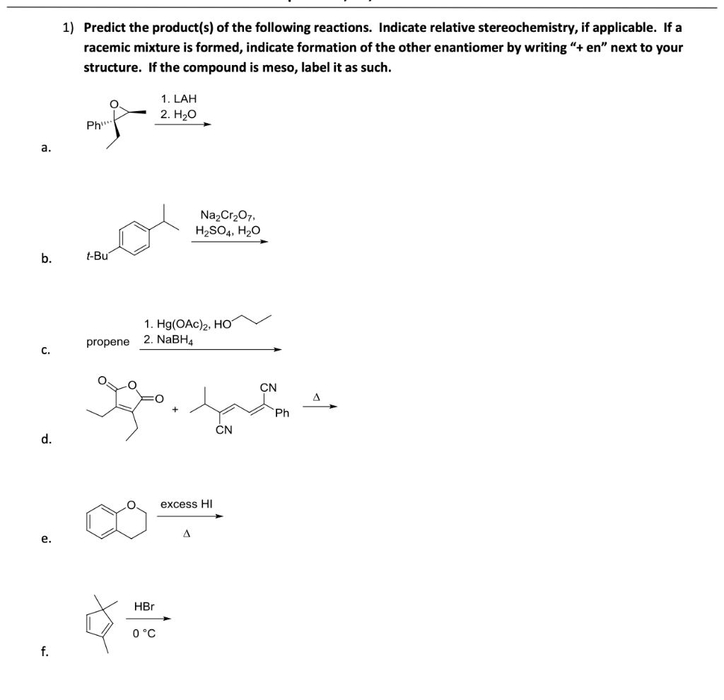 Solved 1 Predict The Product S Of The Following Reactions