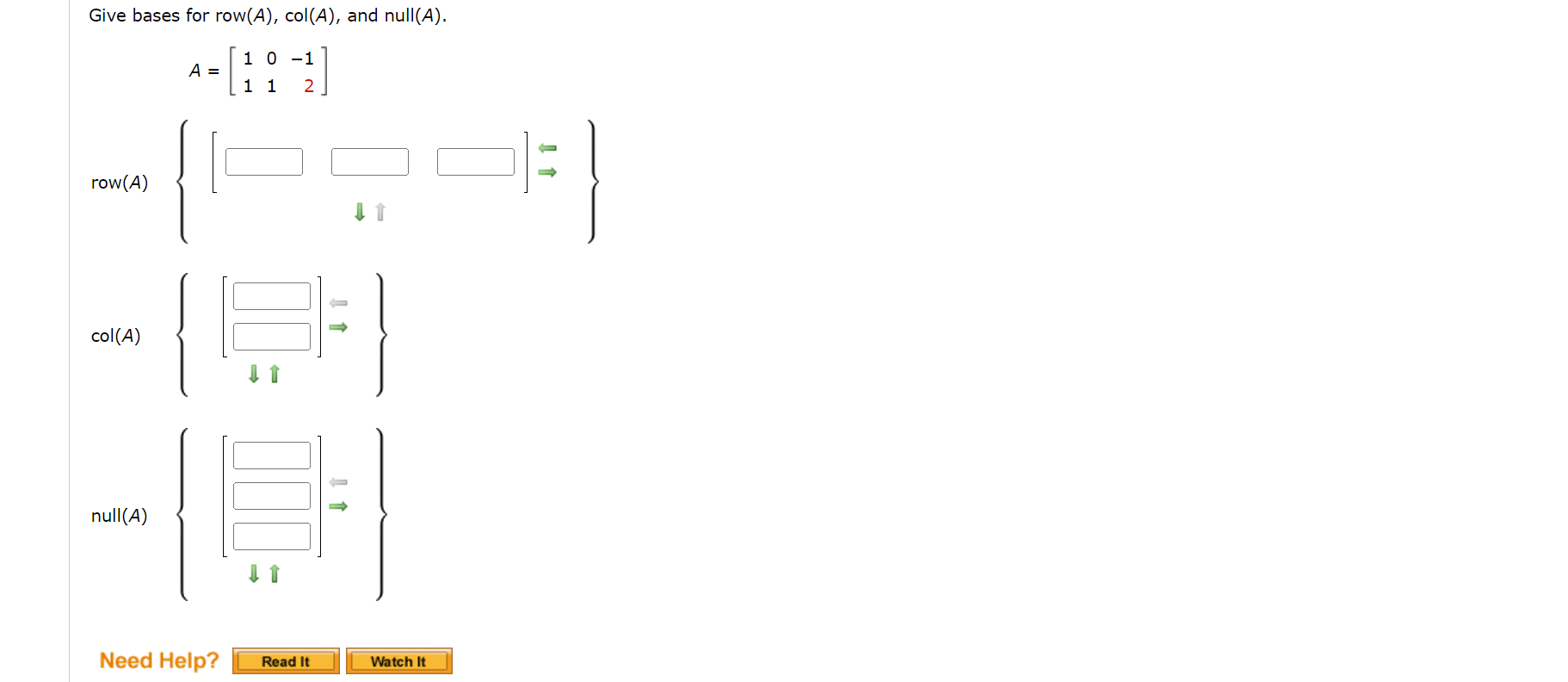 Give bases for row(A),col(A), and null(A). | Chegg.com