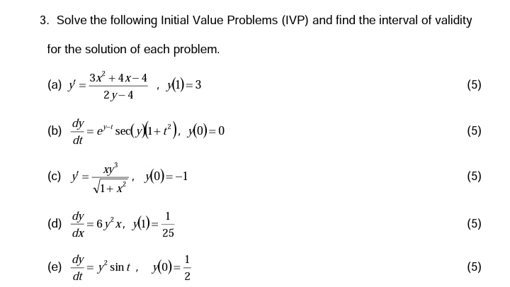 3. Solve the following Initial Value Problems (IVP) | Chegg.com