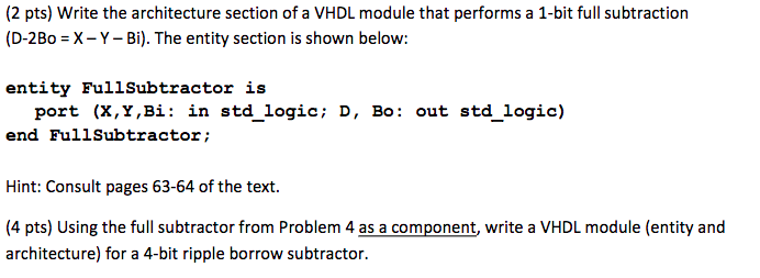 Solved (2 pts) Write the architecture section of a VHDL | Chegg.com