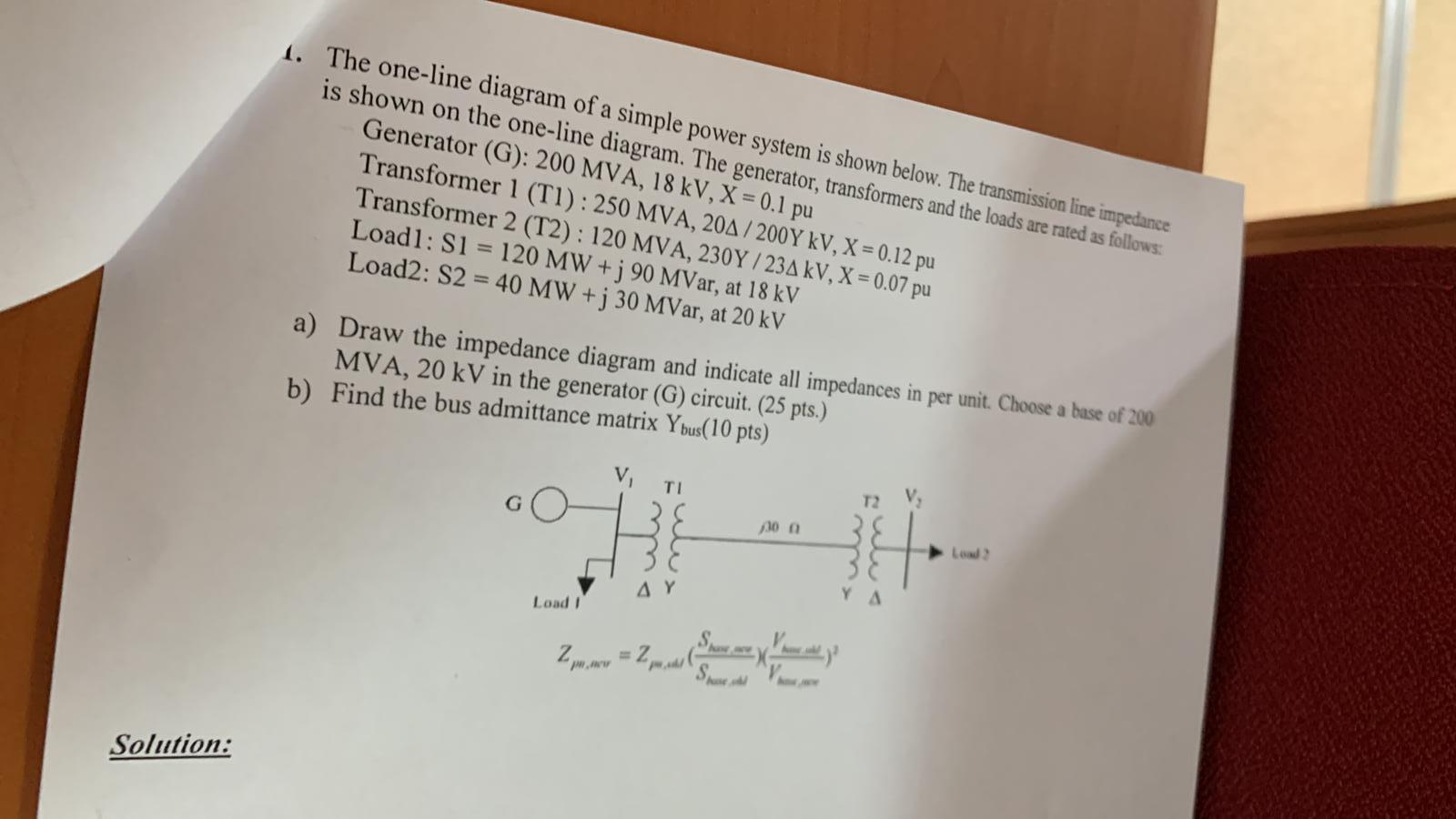 Solved Solution: 1. The one-line diagram of a simple power | Chegg.com