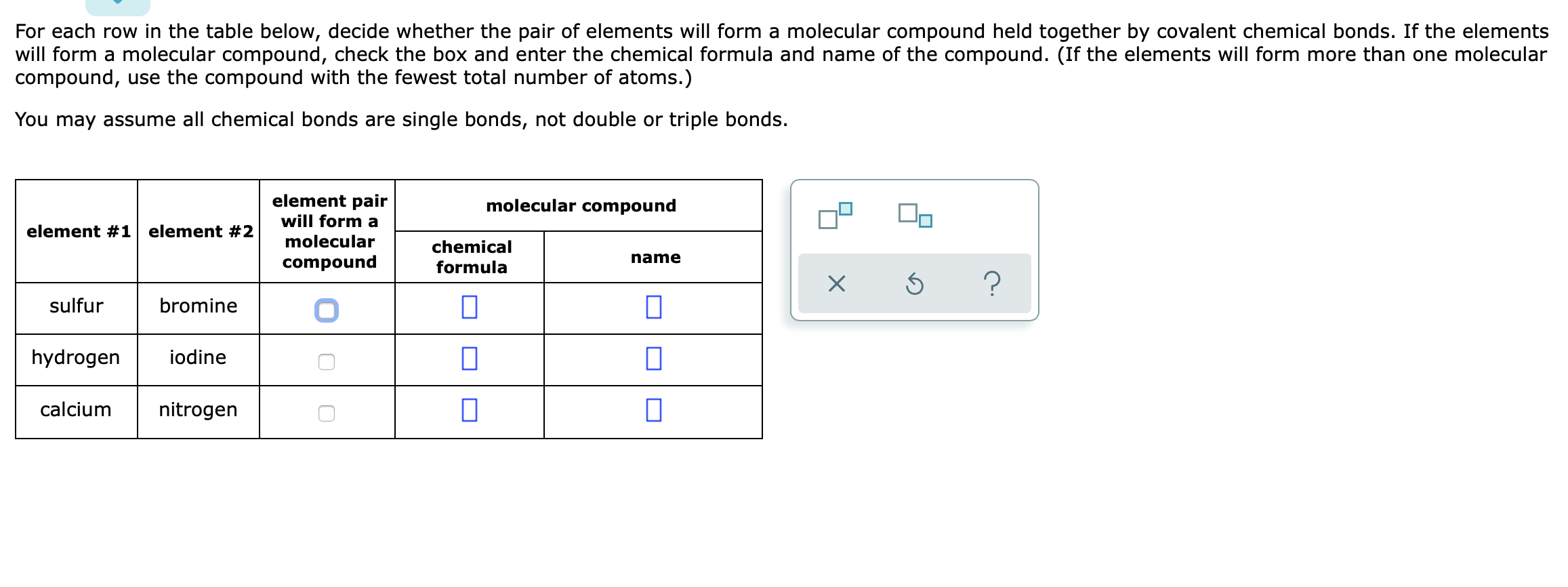 Solved For each row in the table below, decide whether the