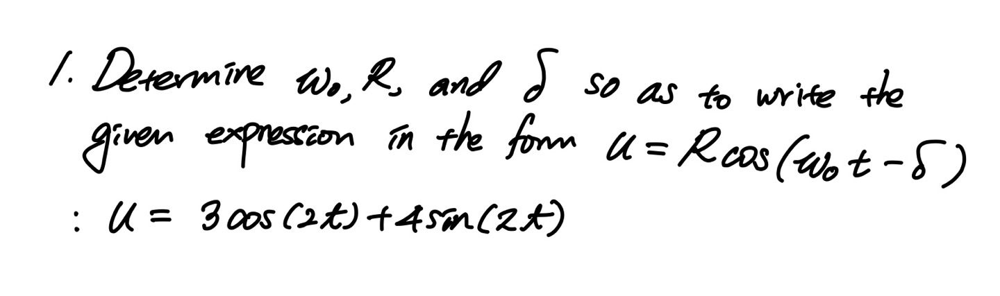 Solved 1. Determine w0,R, and δ so as to write the given | Chegg.com