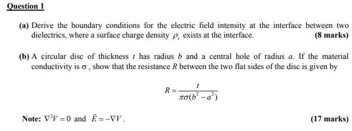 Solved (a) Derive the boundary conditions for the electric | Chegg.com