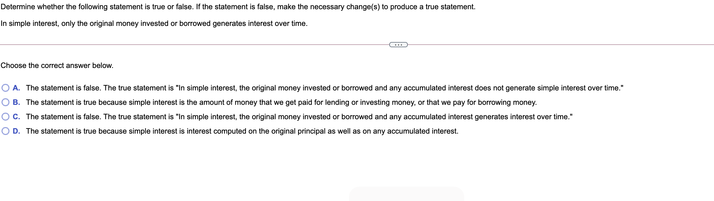 Solved Determine whether the following statement is true or | Chegg.com