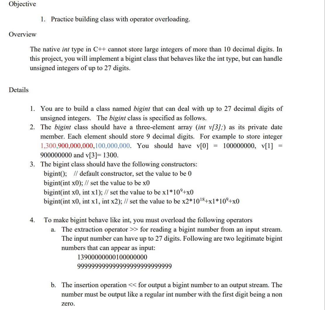 Objective 1. Practice building class with operator | Chegg.com
