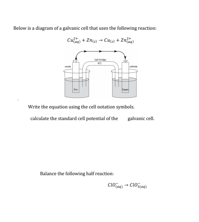 Solved Below is a diagram of a galvanic cell that uses the | Chegg.com