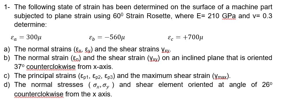 Solved 1- The following state of strain has been determined | Chegg.com