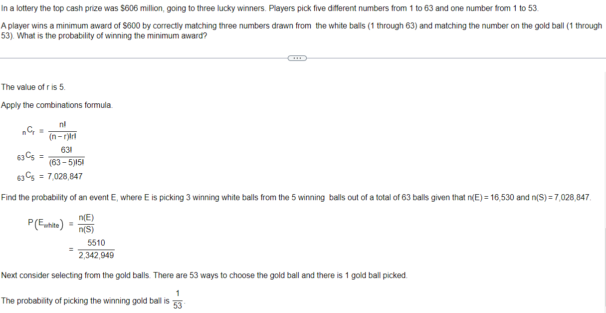 Solved In a lottery, the top cash prize was 635 million,