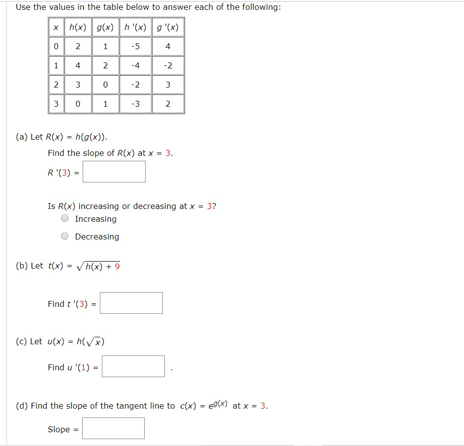 Solved Use The Values In The Table Below To Answer Each O Chegg Com