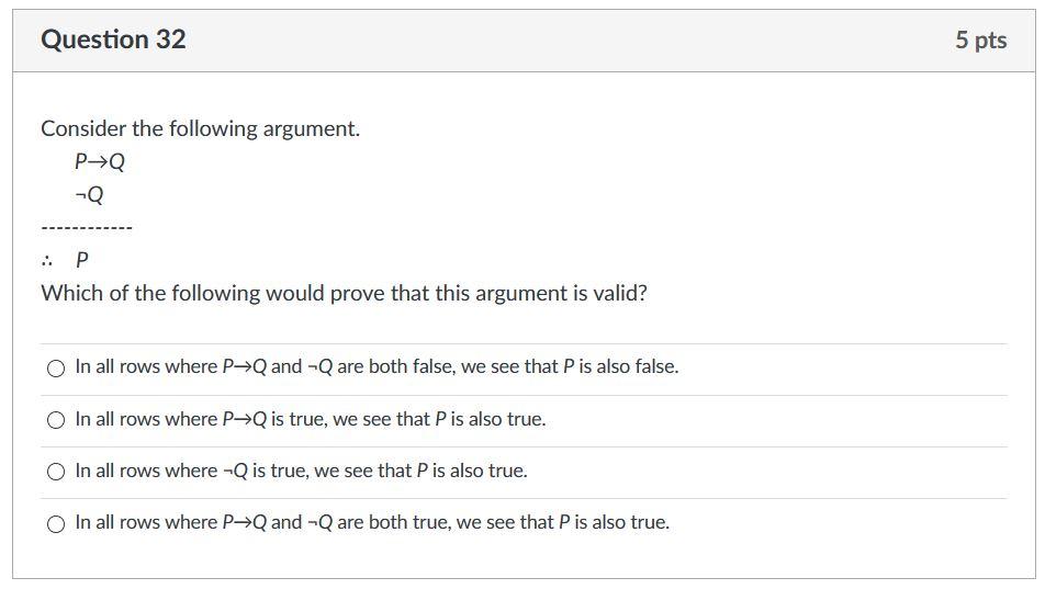 Solved Question 32 5 pts Consider the following argument. P→ | Chegg.com