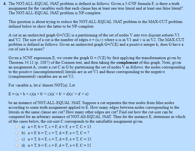 3 Sat Problem Examples Solved 4. The NOT-ALL-EQUAL 3SAT problem is defined as | Chegg.com
