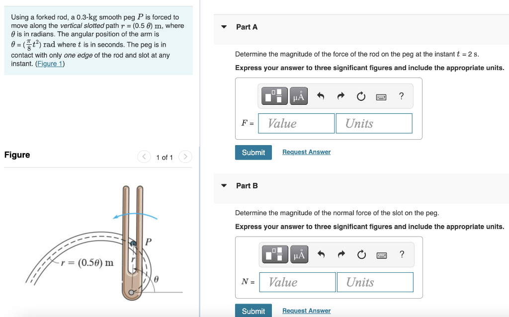 Solved Part A Using a forked rod, a 0.3-kg smooth peg P is | Chegg.com
