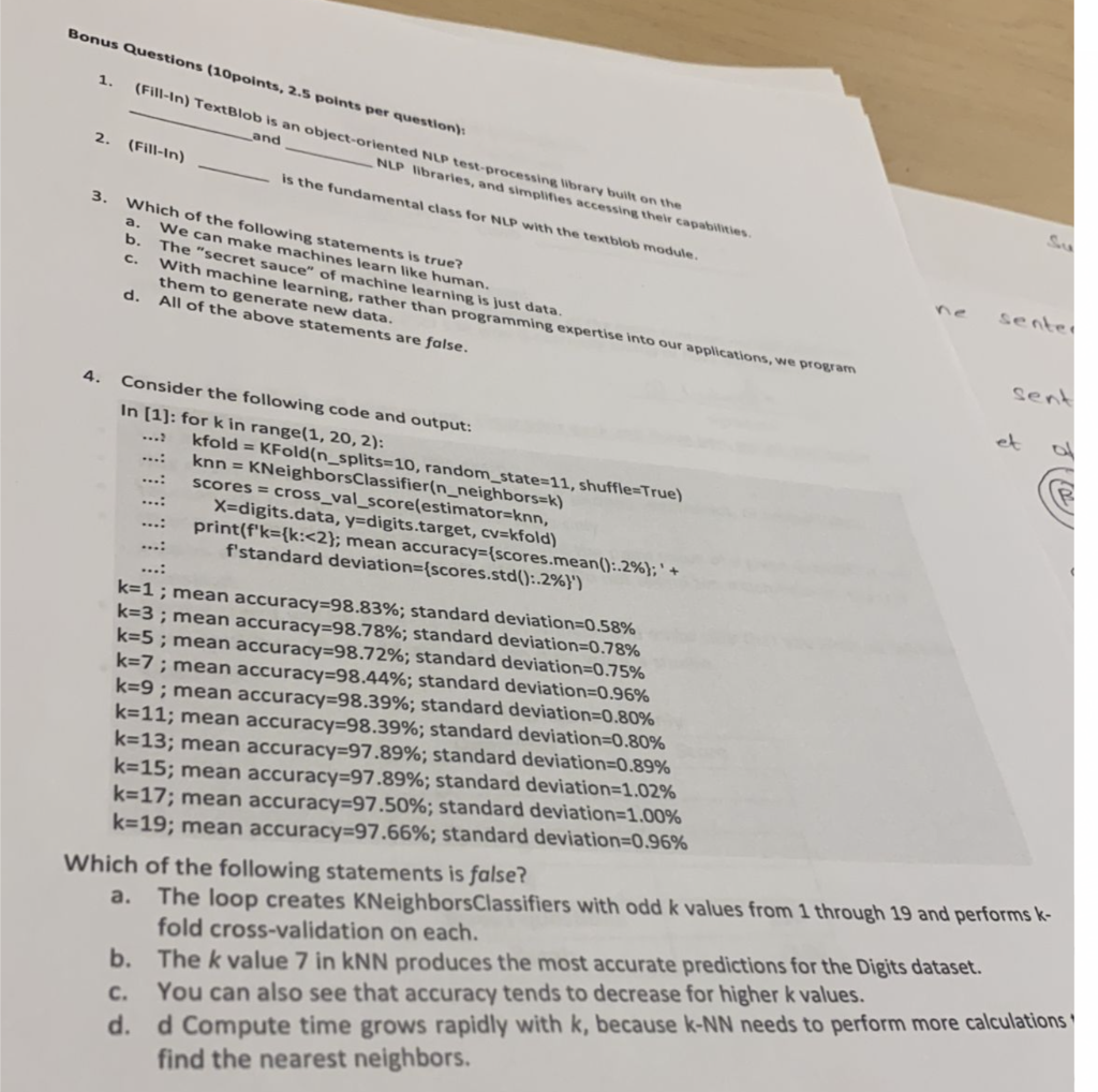 Solved Bonus Questions (10points, 2.5 points per questions | Chegg.com